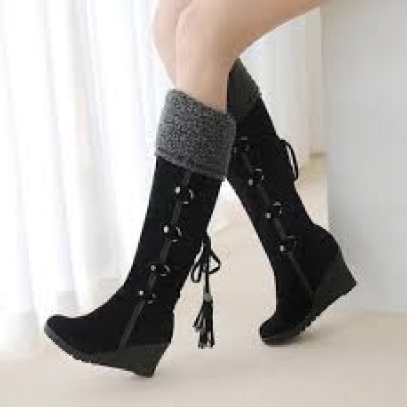 Shoes - Pixie Cove Black Wedge Boots